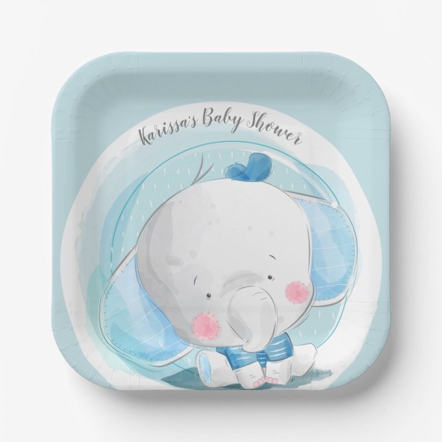Assiettes En Carton Eléphant bleu (Recto)