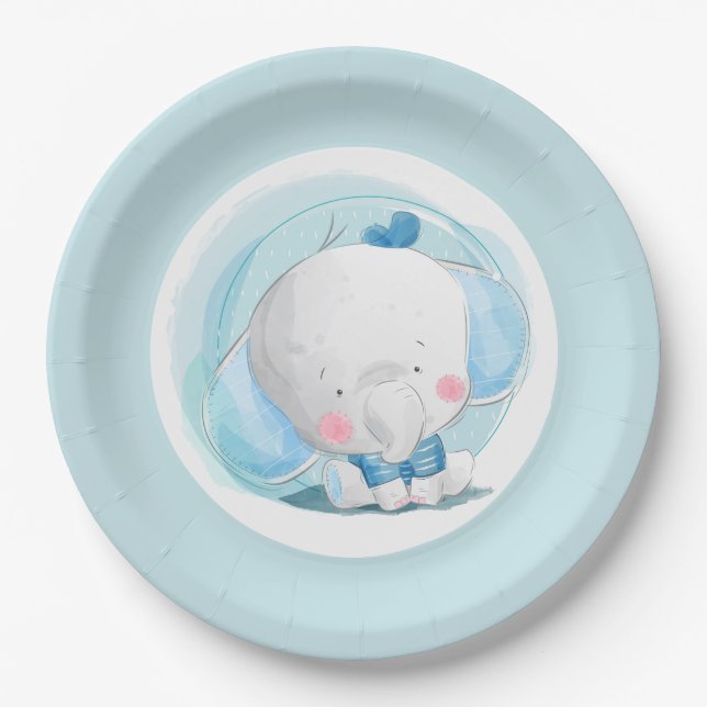 Assiettes En Carton Eléphant bleu (Devant)