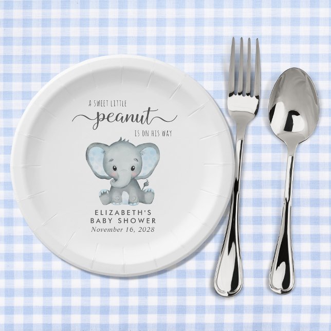 Assiettes En Carton Eléphant Bleu Bébé Douche garçon (Créateur téléchargé)