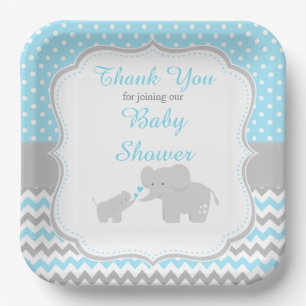 Assiettes En Carton Elephant Blue et Grey Baby shower Party