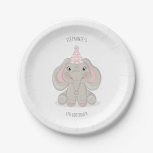 Assiettes En Carton Elephant dans le Casquette de fête d'anniversaire 