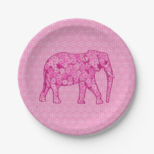 Assiettes En Carton Éléphant de fleur - rose de fuchsia