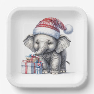 Assiettes En Carton Elephant De Noël Avec Cadeaux De Vacances