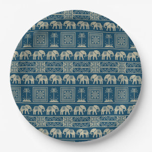 Assiettes En Carton Éléphant et arbres tribaux