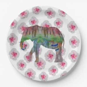 Assiettes En Carton Eléphant et fleurs