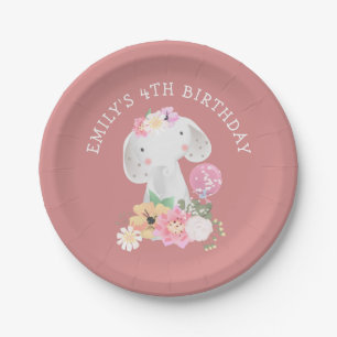 Assiettes En Carton Eléphant mignon 4e fête d'anniversaire fille Dusty