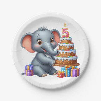 Assiettes En Carton Éléphant Mignon 5ème Anniversaire