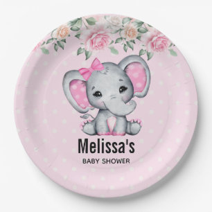 Assiettes En Carton Eléphant mignon rose bébé et douche frontalière Ro