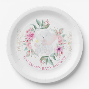 Assiettes En Carton Eléphant Personnalisé baby shower fille