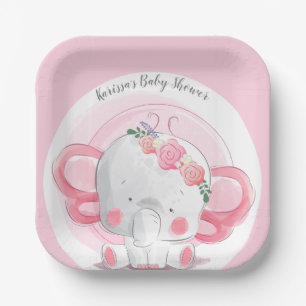 Assiettes En Carton Eléphant rose