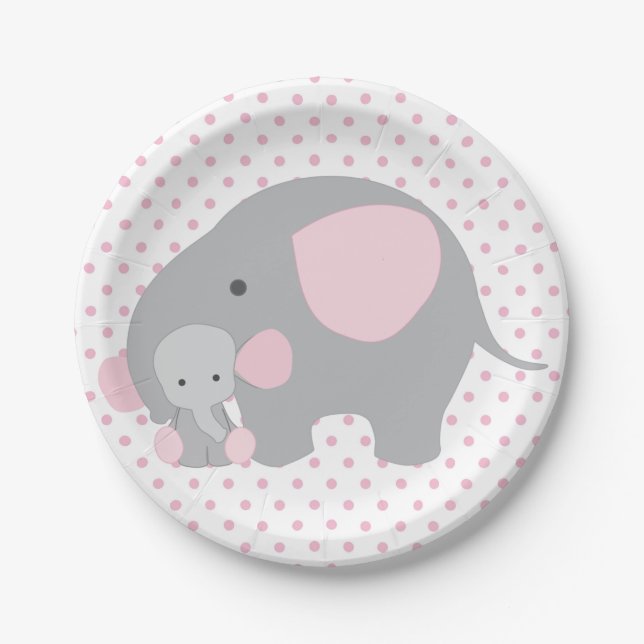 Assiettes En Carton Éléphant rose de beau bébé (Devant)