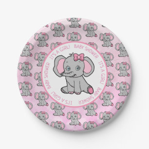 Assiettes En Carton Eléphant rose et gris Baby shower thématique