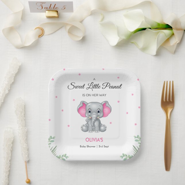 Assiettes En Carton Eléphant Sweet Little Peanut Girl Baby shower (Mariage)