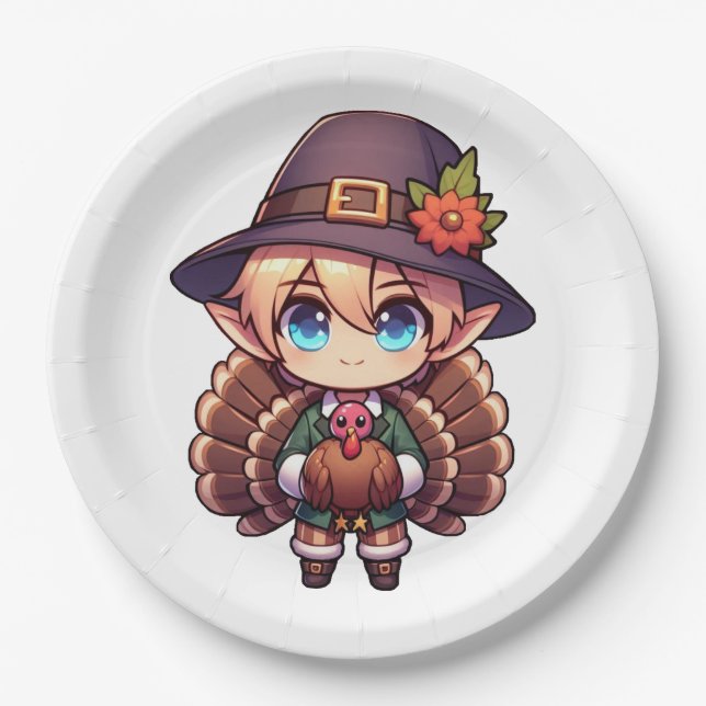 Assiettes En Carton Elfe Turquie de Thanksgiving (Devant)