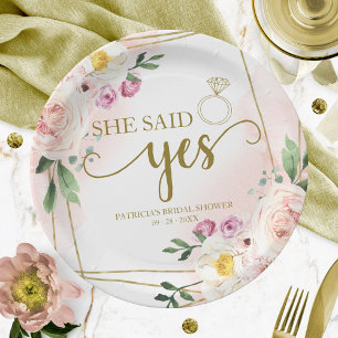 Assiettes En Carton Elle A Dit Oui Blush Floral Fête des mariées géomé