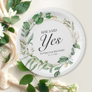 Assiettes En Carton Elle A Dit Oui Fiançailles Géométrique Vert
