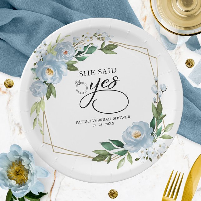 Assiettes En Carton Elle a Dit Oui Poussiéreux Bleu Géométrique Baby S (Créateur téléchargé)