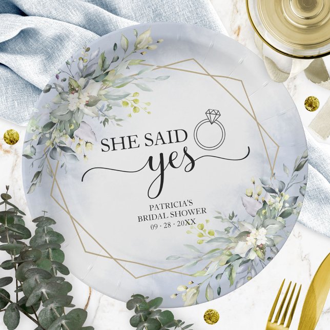 Assiettes En Carton Elle a dit oui serviettes de mariage géométriques  (Créateur téléchargé)