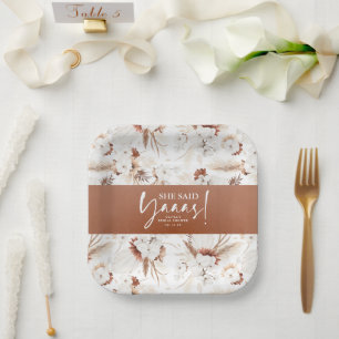 Assiettes En Carton Elle a dit oui Terracotta Blanc Fleurs Mariage