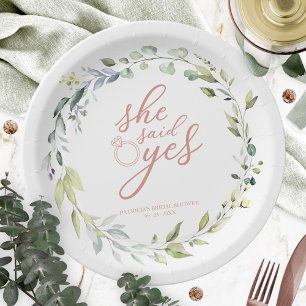 Assiettes En Carton Elle a dit oui verdure eucalyptus Baby Shower