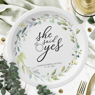 Assiettes En Carton Elle a dit oui verdure eucalyptus Baby Shower