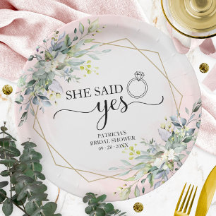 Assiettes En Carton Elle a dit oui verdure géométrique mariage