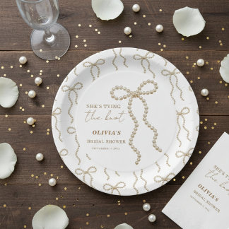 Assiettes En Carton Elle Attache le Nœud Fête de Fiançailles de Pearl 