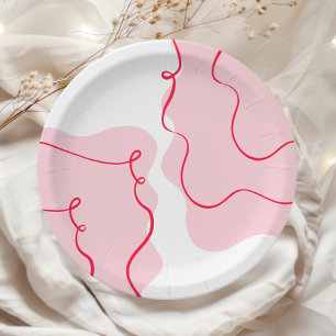 Assiettes En Carton Elle attache le noeud rétro rose ondulé rouge