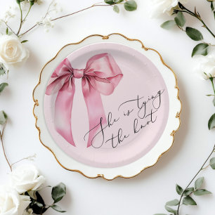 Assiettes En Carton Elle est en train de se marier Pink Bow Bridal Sho