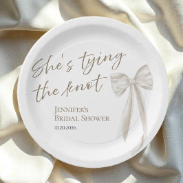 Assiettes En Carton Elle Noue le Nœud Blanc Ruban Mariage Cadeau