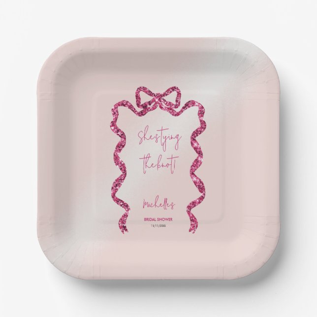 Assiettes En Carton Elle noue le noeud chic parties scintillant rose a (Recto)