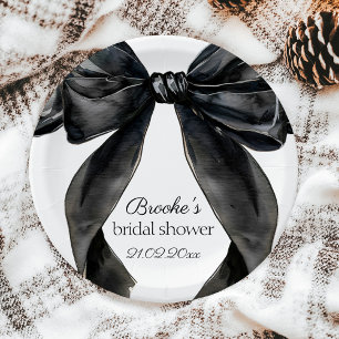 Assiettes En Carton Elle noue le nœud noir ruban Salle de fête de mari