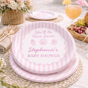 Assiettes En Carton Elle sera bientôt là Coquillages roses Baby Shower