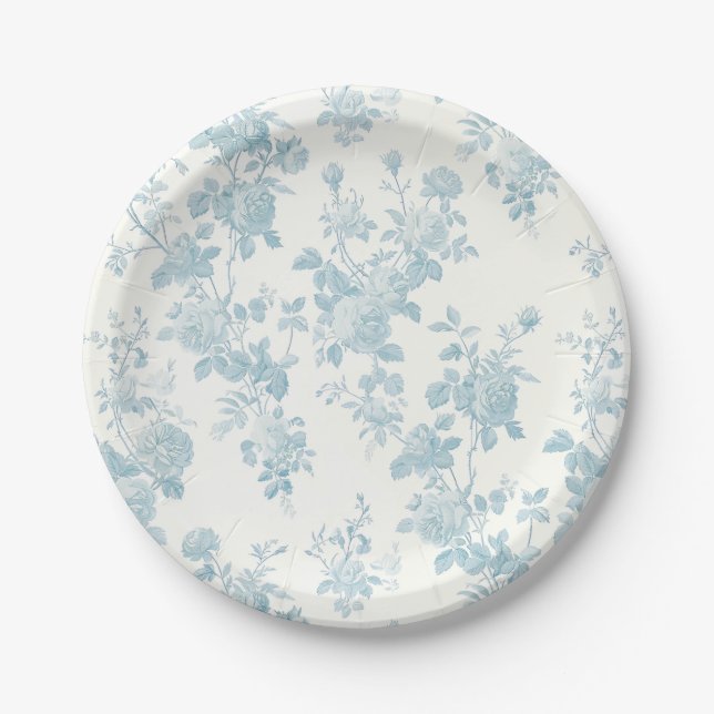 Assiettes En Carton Eloise Floral, bleu poudreux (Devant)