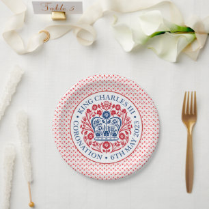 Assiettes En Carton Emblème de couronnement du roi Charles III