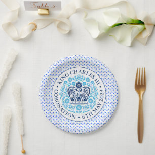 Assiettes En Carton Emblème de couronnement du roi Charles III