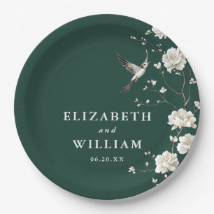 Assiettes En Carton Emerald Green Chinoiserie Floral Garden Wedding