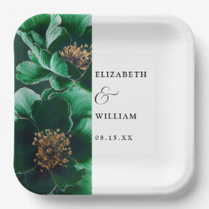 Assiettes En Carton Emerald Green Élégant Mariage Floral moderne