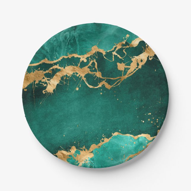 Assiettes En Carton Emerald Green et Gold abstrait (Devant)