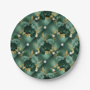 Assiettes En Carton Emerald Green et Mariage Gold