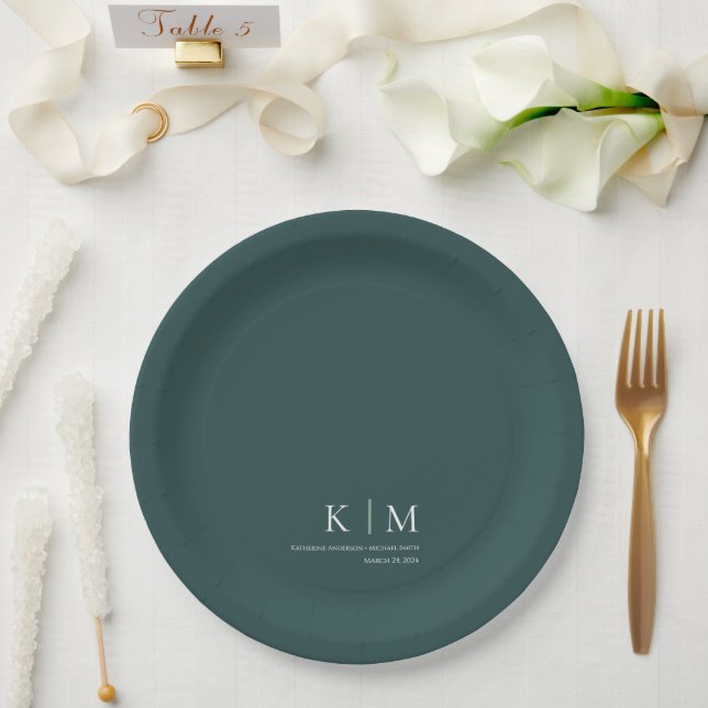 Assiettes En Carton Emerald Green et White—Mariage (Mariage)