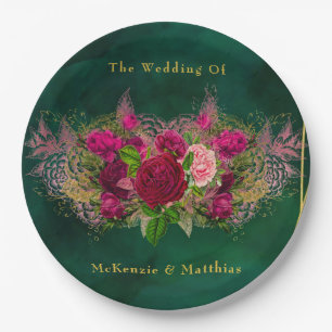 Assiettes En Carton Emerald Green Peony Rose Mariage