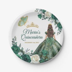 Assiettes En Carton Emerald Green Robe Quinceañera Couronne Anniversai