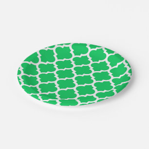 Assiettes En Carton Emerald Green White Marocain Quatrefoil Motif #5