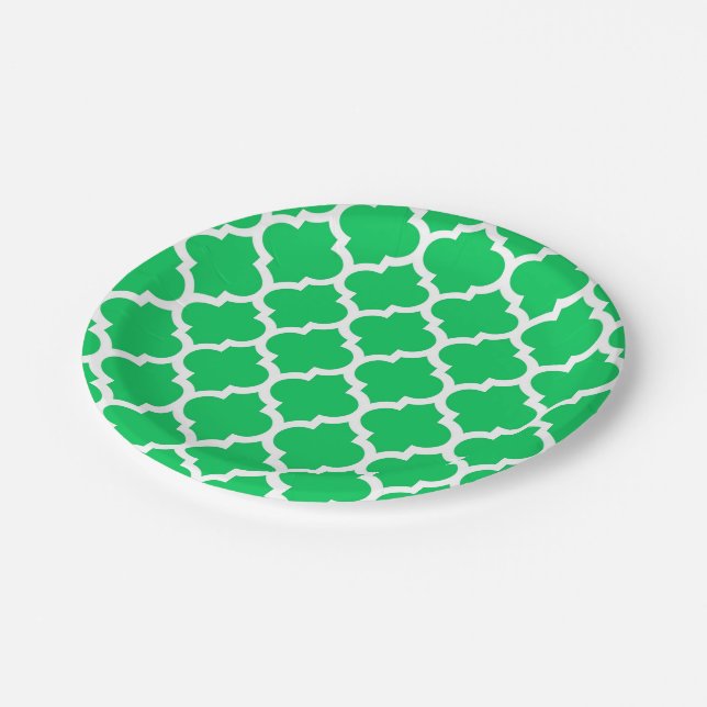 Assiettes En Carton Emerald Green White Marocain Quatrefoil Motif #5 (Angle)