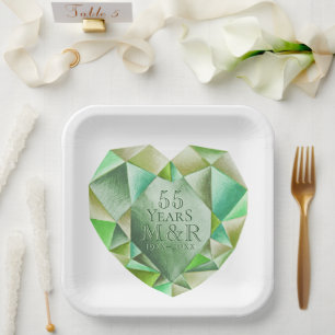 Assiettes En Carton Emerald Watercolor Heart 55e anniversaire du Maria