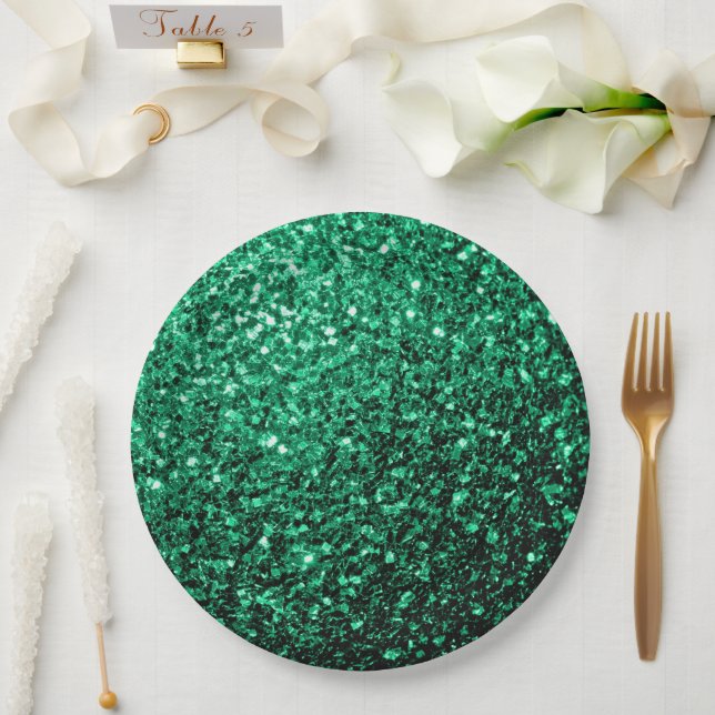 Assiettes En Carton Émeraude de parties scintillant verte (Mariage)