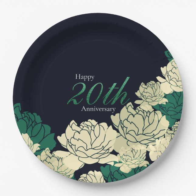 Assiettes En Carton Émeraude vert 20e anniversaire papier rose imprimé (Devant)