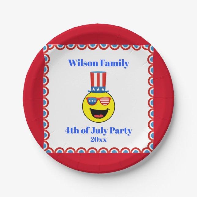 Assiettes En Carton Emoji, Cool du parti 4 juillet (Devant)