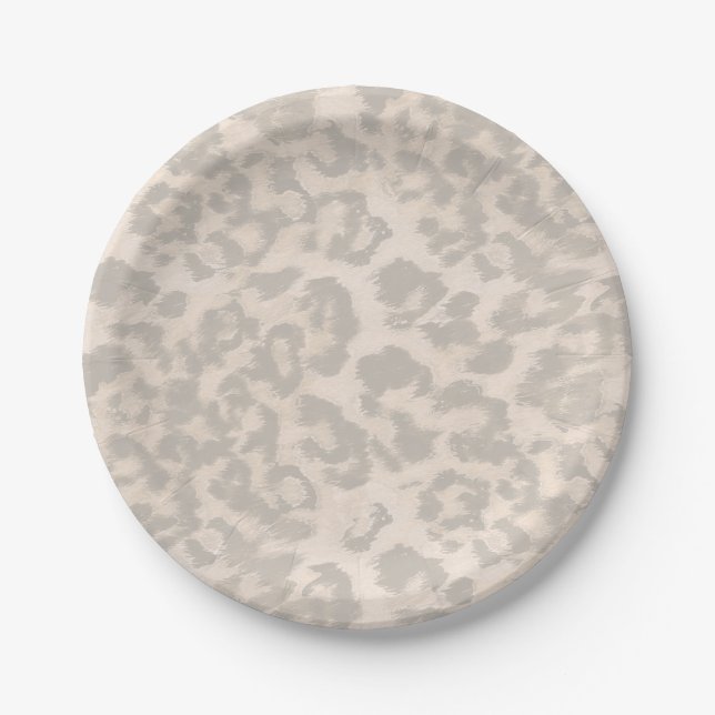 Assiettes En Carton Empreinte de léopard beige. (Devant)